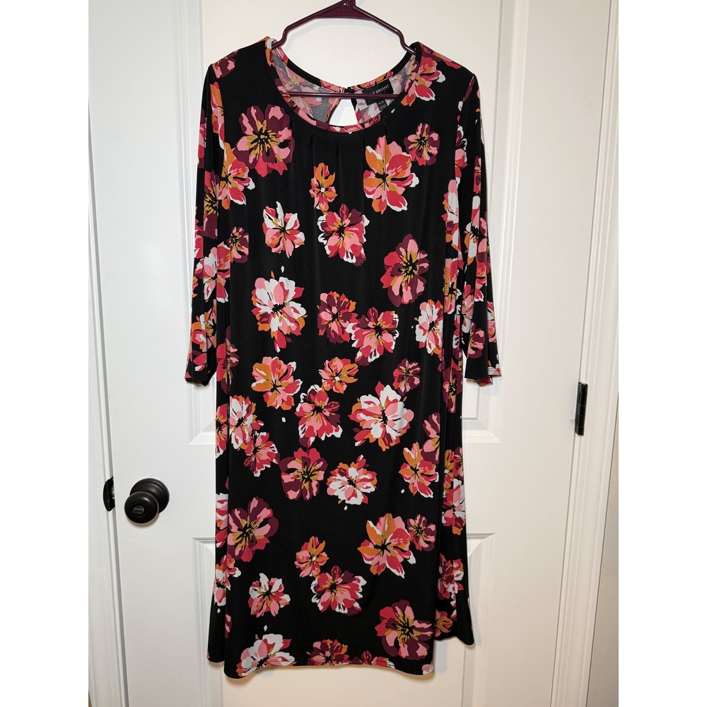 Lane Bryant Floral Dress Black Pink Orange 3/4 Sleeve Keyhole Back Size 18/20